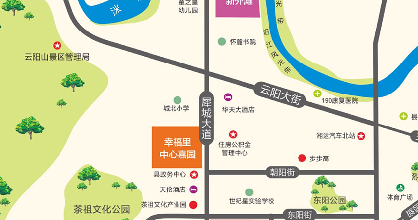 中心嘉园项目位于茶陵犀城大道与紫阳街交汇处