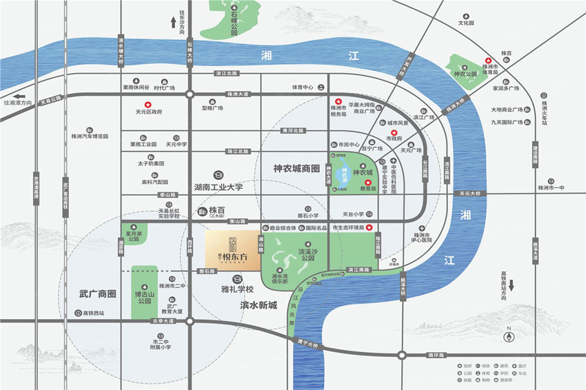 悦东方项目位于天元株洲市天元区湘山路与凿石路交汇处（雅礼学校北）