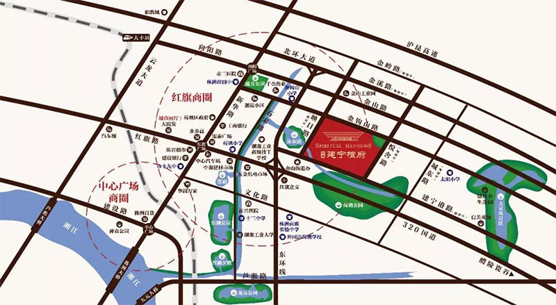 建宁檀府项目位于荷塘建宁港路与映日路交汇处（金山街道办事处对面）